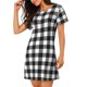 thumbnail image 2 of Disketp Black White Plaid para Camisón Corto de Manga Corta para Mujeres, Camisón Cómodo con Escote Redondo, Bonito y Confortable, 2 of 6