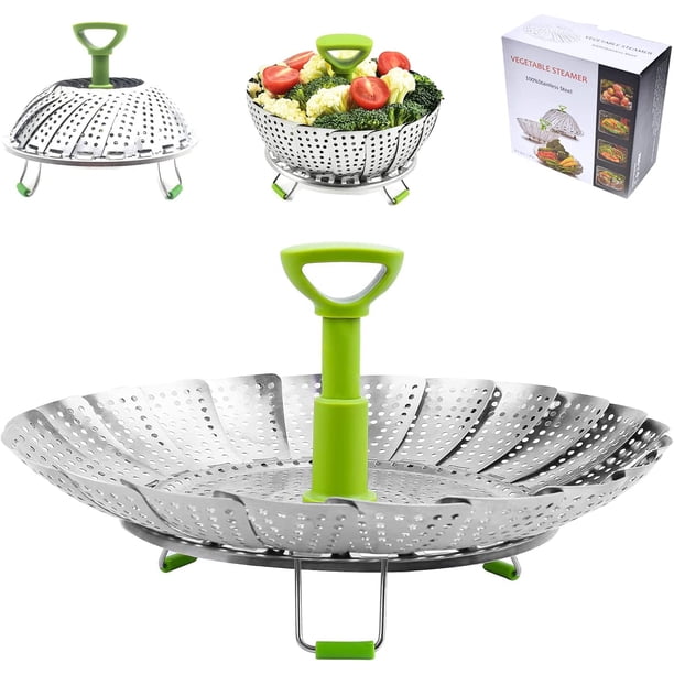 Panier Vapeur Inox, 9'' Cuit Vapeur Inoxydable pour Autocuiseur avec Manche Télescopique, Panier pour Cuire à la Vapeur, Fleur Marguerite Cuisson Vapeur, Accesorio flexible para vaporizador de
