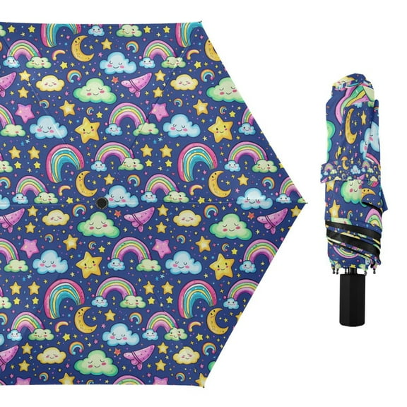 Cloud Rainbow Star Moon Compact Sun Umbrella Windproof Travel Umbrellas for Rain Strong Portable UV Protection