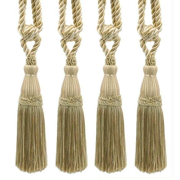 DECOPRO Elegant Lustrous Curtain Tassel Tieback, Tassel Length 8 1/2" (21.5cm), Spread 30" (76cm) # TBC085, Shell Ivory #PR01 (White Ivory, White Gold, Light Beige) Set of 4