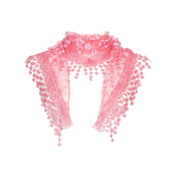 INSPIRE CHIC Chal de Encaje Mantilla de Tul, Cubierta Triangular para la Cabeza, Velo de Iglesia para Misa, Damas de Honor 51.2"x15.7" Rojo Sandía