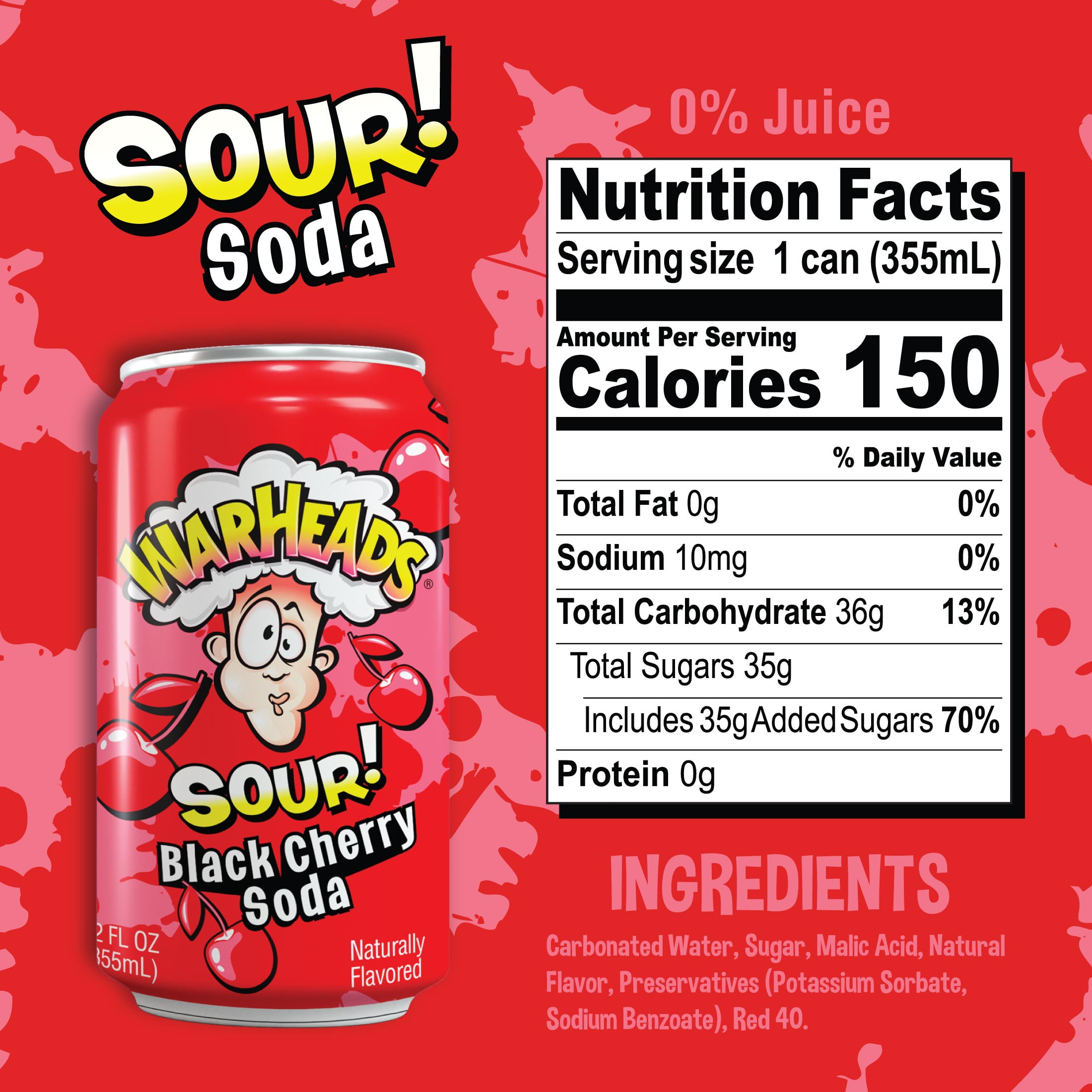 Warheads Sour Soda Black Cherry 12oz Cans