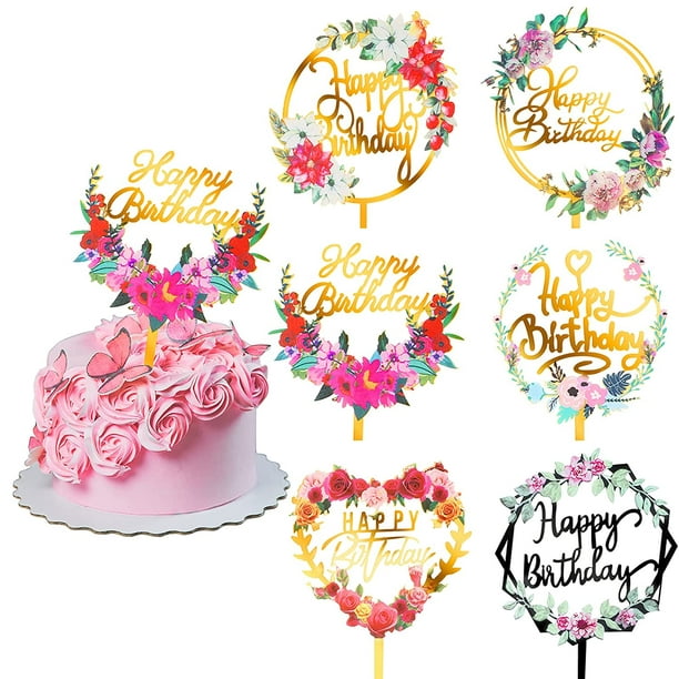 6 Pieces Happy Birthday Cake Topper Acrylic Ins Cupcake Topper