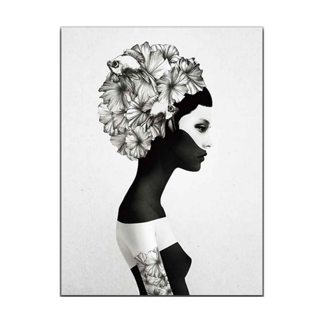 pitrice Abstract Girl Patterns Black Nordic Style Canvas Paintings Printed Frameless Oil Drawings Art Picrtures