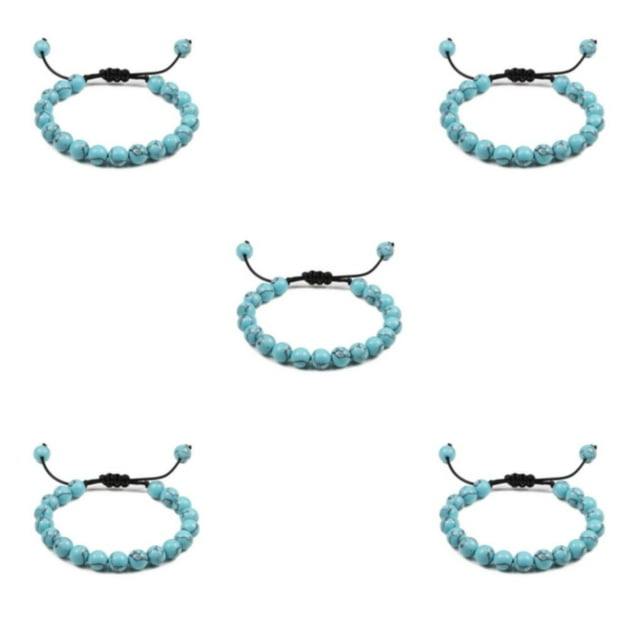 relayinert Unisex Beads Bracelet Gift Idea Natural Gemstones Stackable Collection Black line+lightblue 5Set