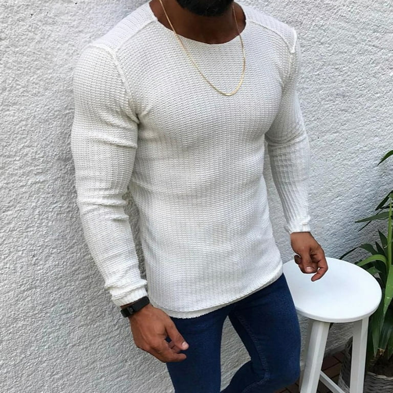 Fesfesfes Mens Sweater Tops Slim Fit Long Sleeve Sweater Casual Solid Color Knitting Sweaters Tops Clearance Under 10 Walmart