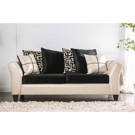 Furniture Of America Jazzy Faux Leather Sofa In Ivory And Black