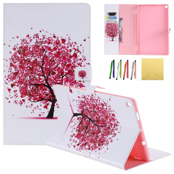 Fire HD 10.1 2017 & 2015 Case, Allytech PU Leather Foilo Stand Case Cover w/Credit Card Slots & Strong Magnetic Clasp for Amazon Fire HD 10.1 (5th/7th Generation, 2015 & 2017), Pink Love Tree