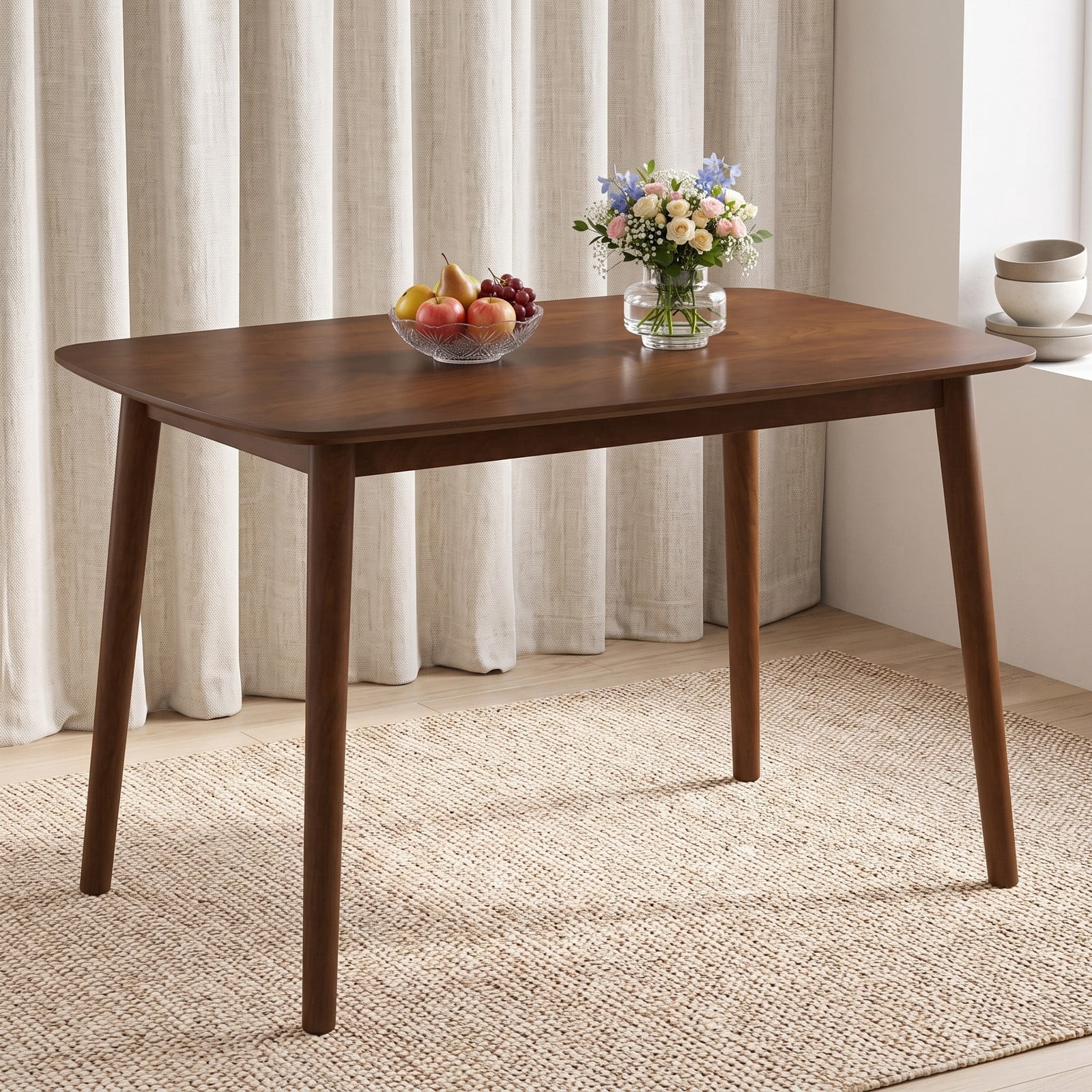 Furnibear Rectangular Dining Table for Kitchen Breakfast Nook, Rubber Wood Kitchen Table Seats 4, Space-Saving Rectangle Dinner Table for Living Room Home, Coffee