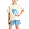 thumbnail image 2 of SGFCWSX Boys 2 Piece Outfits Summer Waffle Knit Short Sleeve Graphic T Shirt Elastic Waist Shorts Athletic Set for Kids Blue Size 8, 2 of 9