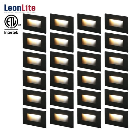 

LEONLITE 24 Pack 3CCT LED Step Lights 120V Dimmable Stair Lights Indoor Outdoor Ultra Bright Aluminum 3K/4K/5K Selectable for Modern Patio Deck Steps Black