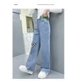 thumbnail image 4 of 2024 Casual Style Jeans For Girl Teenage Clothes Elastic High Waist Denim Wide Leg Pants Spring Big Kids Straight Trousers 5-14Y, 4 of 5