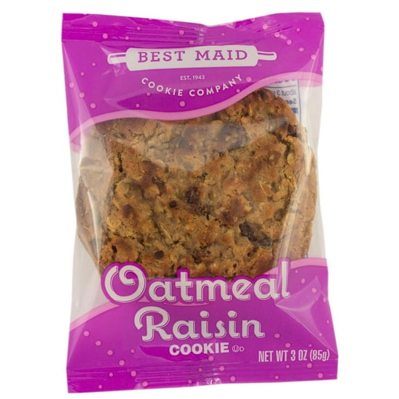 Best Maid Thaw and Serve Individually Wrapped Oatmeal Raisin Cookie, 3 Ounce -- 48 per case.