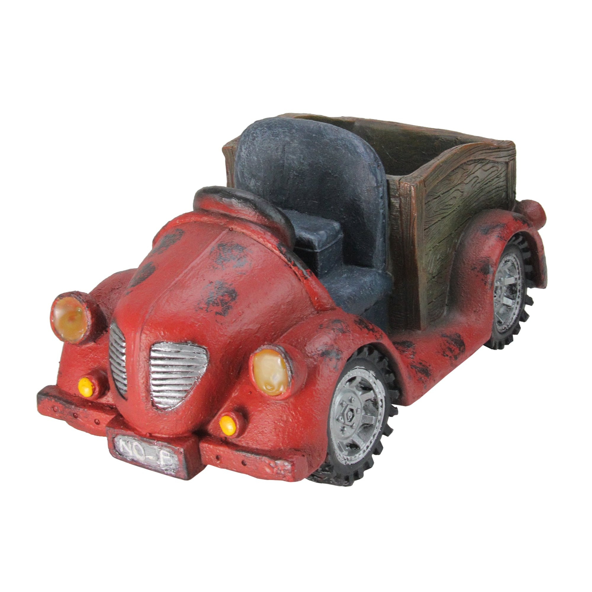 14.5" Distressed Red Vintage Car LED Lighted Solar Powered Outdoor Garden Patio Planter