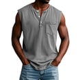 thumbnail image 2 of GrmtClth Shirts for Men Henley V Neck Sleeveless Tank Tops With Pocket Loose Fit Summer Workout Casual Shirts Gray 3XL, 2 of 5