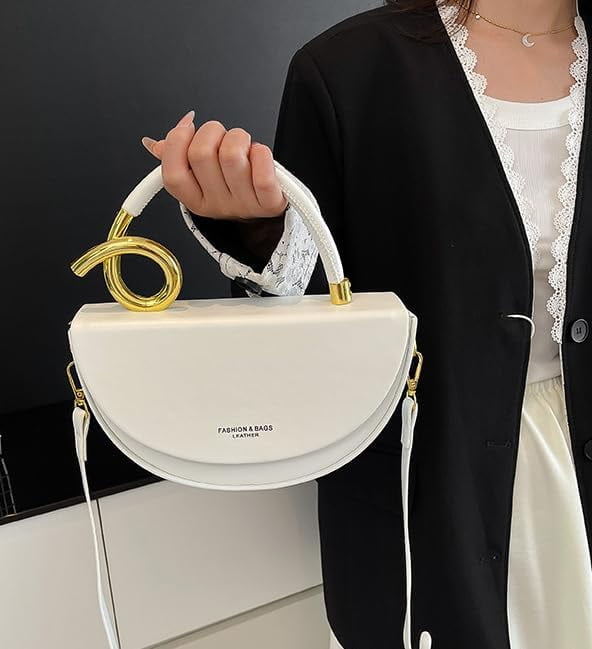 Baguery Semi-Circular Saddle Purse for Women - Elegant PU Leather Tote Shoulder Bag, Chic Crossbody Handbag with Adjustable Strap