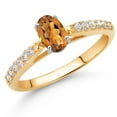thumbnail image 2 of Gem Stone King 10K Yellow and White Gold Oval Orange Red Madeira Citrine and White Lab Grown Diamond Engagement Ring for Women (0.58 Cttw, Gemstone Birthstone, Available in Size 5, 6, 7, 8, 9), 2 of 4