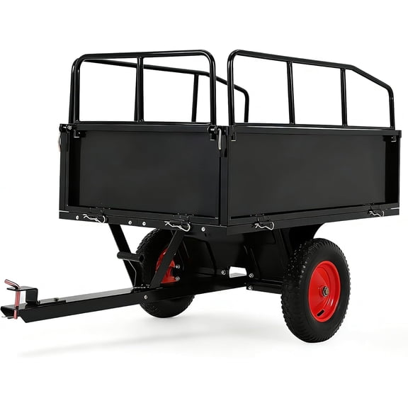 QinaQin Heavy Duty Steel Garden Utility Trailer with All Terrain Tires & Removable Sides for Yard Lawn,Black