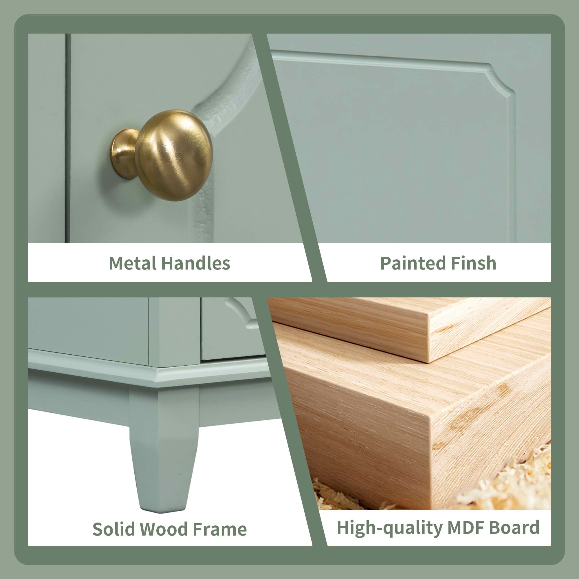 MAYEERTY 30" Bathroom Vanity with Sink, Freestanding Cabinet Ceramic Basin Solid Wood Frame Soft-Close Door 3 Drawers Painted MDF Rubber Wood, Storage Shelves Included, Green
