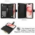 thumbnail image 4 of Phone Case for Apple iPhone 14, Premium iPhone 14 Case with Wallet, Card Holder, Coin Zipper Pocket Shockproof Flip Cover Stand with Wrist Strap & Detachable Shoulder Strap,Black, 4 of 11
