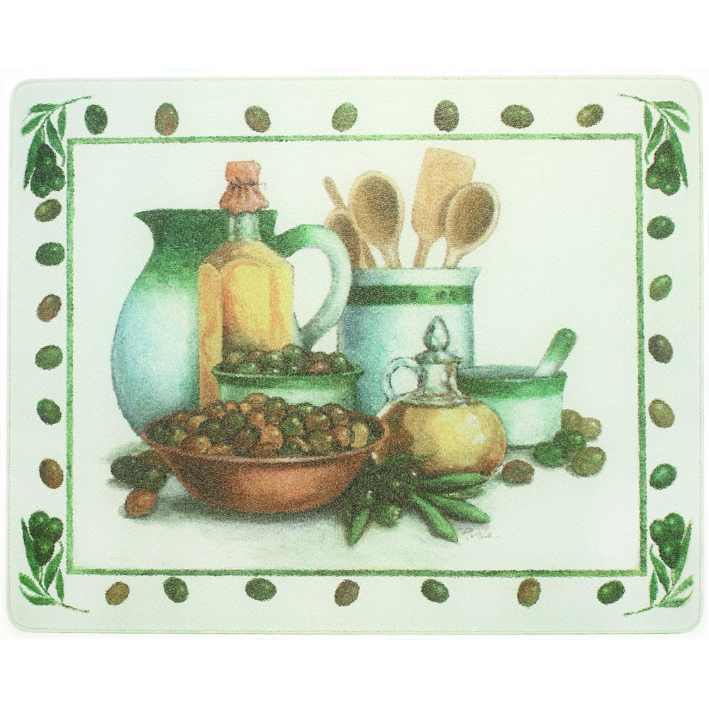 Vance 15 X 12 inch Olives Surface Saver Tempered Glass Cutting Board