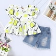 thumbnail image 3 of 3T Baby Girls Clothes 4T Girls 2PCS Summer Outfits Set Lemon Print Toddler Girls Short Sleeve Top Denim Shorts Set White, 3 of 9