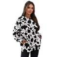 thumbnail image 7 of SCRAWLGOD Cow Print Musical Notes Black White Women's Sweatshirts with Pockets Long Sleeve Crew Neck Drop Shoulder Sweatshirt Cozy Fall Casual Clothes Oversized Soft Tops, XL, 7 of 7