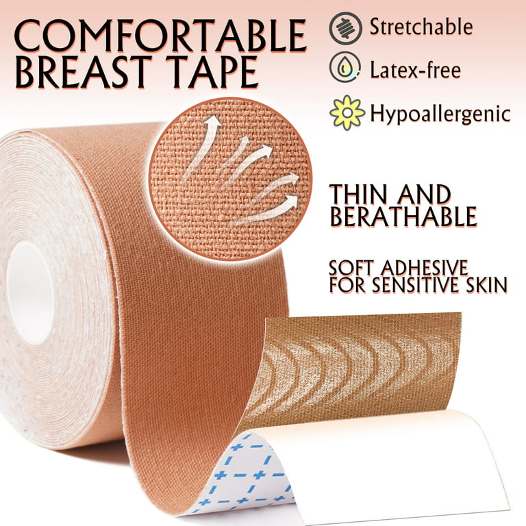 Purgigor Boob Tape, 6.5cm*8m For all Size，Extra-Long Roll Invisible Breast  Lift Tape Skin-Friendly Waterproof Sweatproof Beige