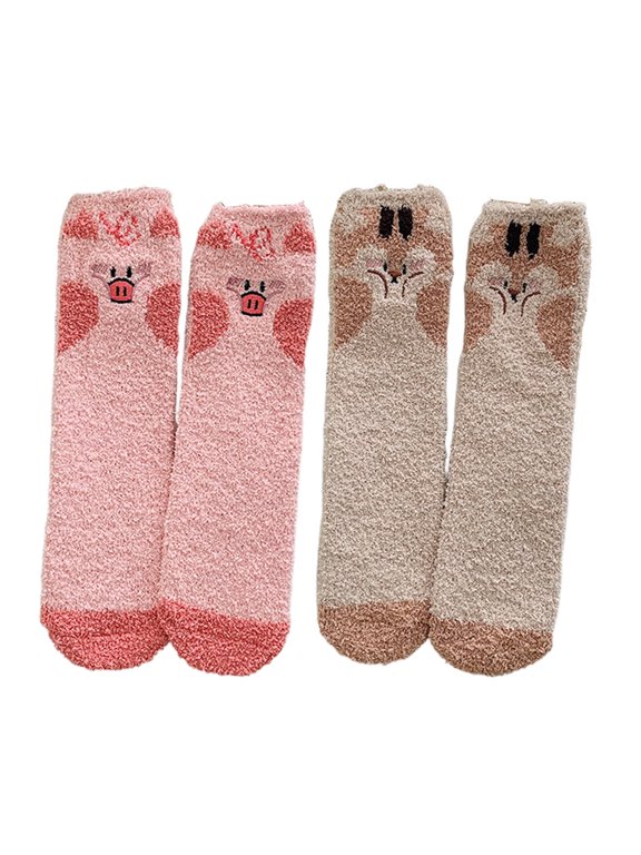 2026 New 2Pairs Socks Locks in Heat Fuzzy Socks Soft Half Fleece Thick Coral Fleece Long Socks for Home Lounge Bedroom Style8