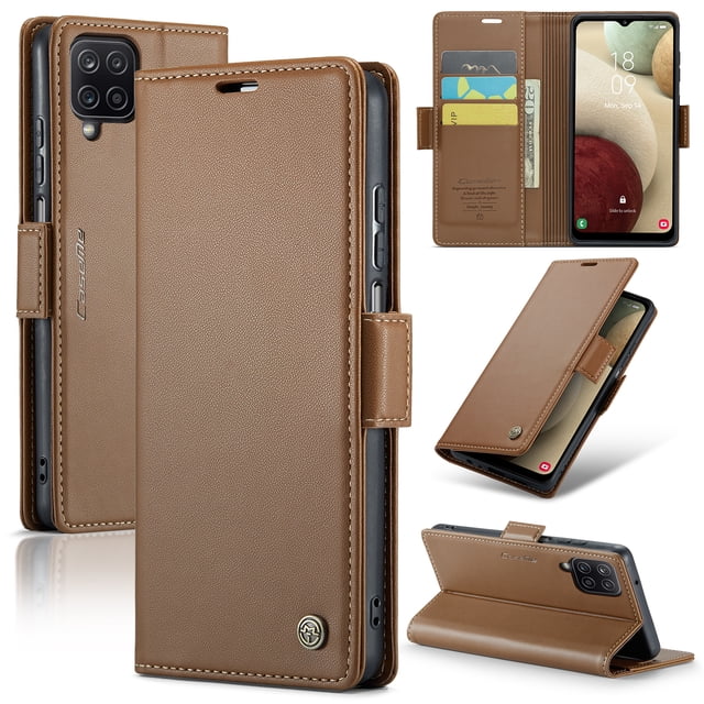 CaseMe Funda de Cuero para Samsung Galaxy A12 5G con Bloqueo RFID, para Samsung Galaxy A12 Funda para Mujer y Hombres Tarjetero con Cierre Magnético Funda Tipo Folio para Samsung Galaxy A12 5G