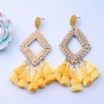 thumbnail image 5 of Anvazise Boho Women Hollow Rhombus Rattan Woven Tassel Statement Dangle Stud Earrings Red, 5 of 13