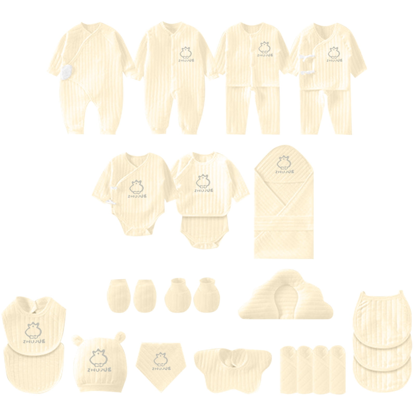 Newborn Baby Girls Boys Clothes Essentials Set (28 Pcs) Soft Cotton Infant Layette Bundle Outfits Yellow 0-3 Month