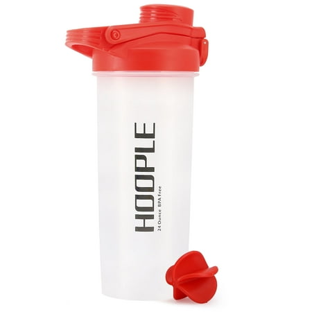 Hoople Shaker Bottle Protein Powder Shake Blender Gym Smoothie Cup, BPA Free, Auto-Flip Leak-Proof Lid, Handle with Ball Included - 24 Ounce