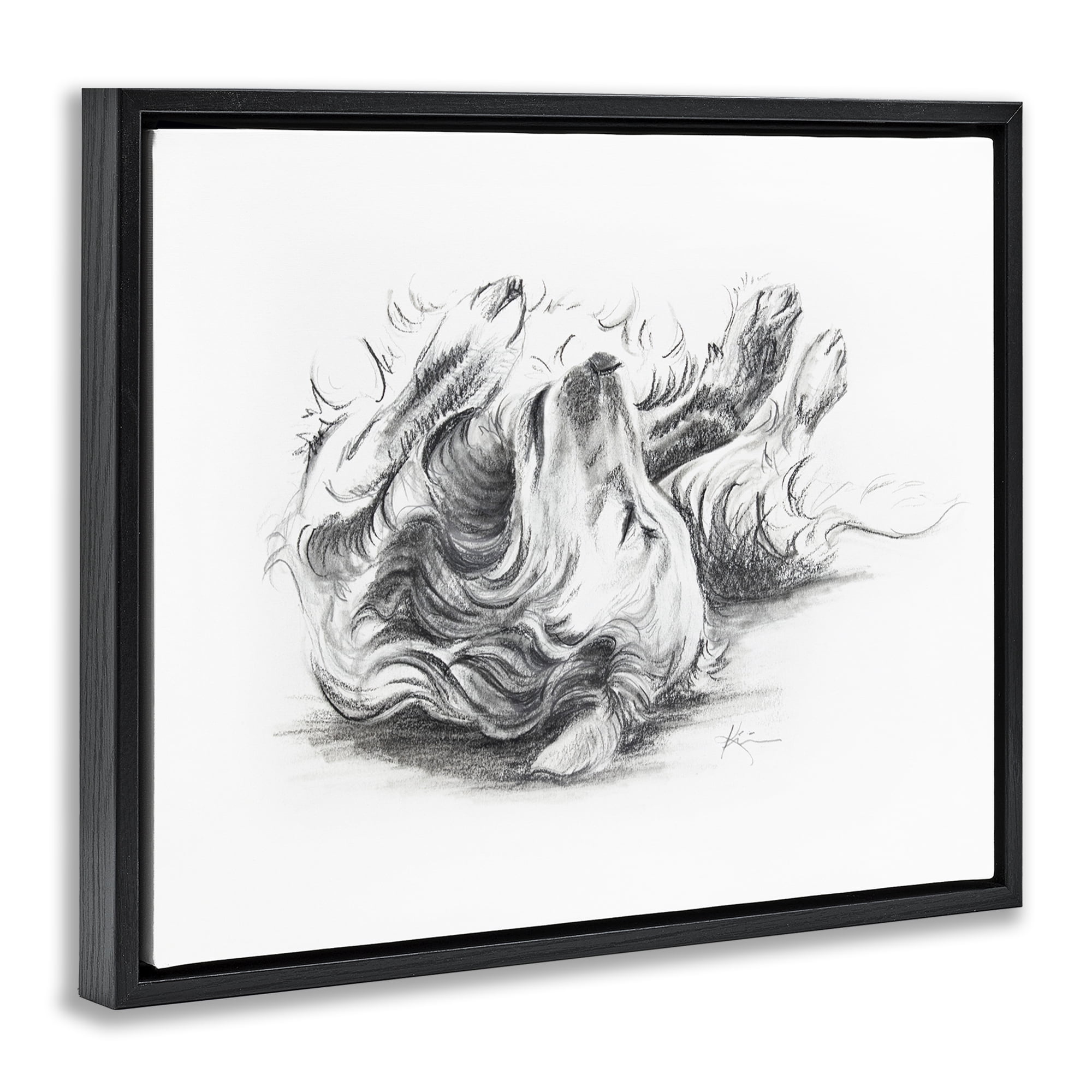 Stupell Industries Naptime Dog Drawing Animals Drawing Black Floater Framed Canvas Art Print Wall Art, 21 x 17