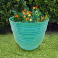 thumbnail image 2 of Alpine Corporation Turquoise Glossy Striped Planter with Drainage Hole, 2 of 2
