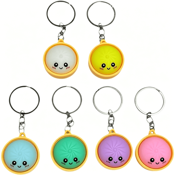 DESIGNICE Dumpling Keychain, 6Pcs Mini Dumplings Keychain, Dumpling Squishies Stress Relief Fidget Key Chain for Backpacks Keys Bags