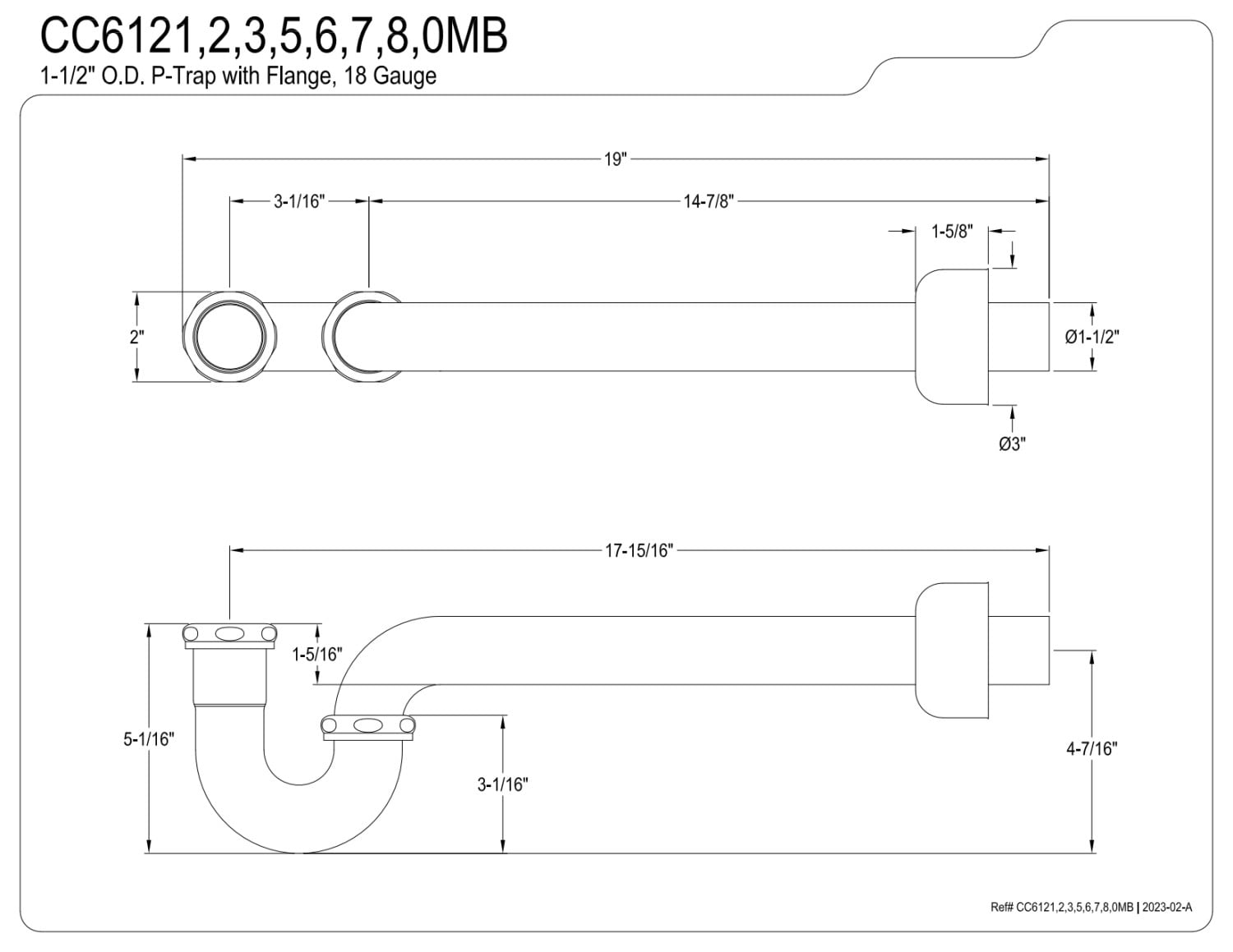 Kingston Brass CC6121 1-1/2" Standard Mount P-Trap with Box Flange, 18 Gauge, Polished Chrome