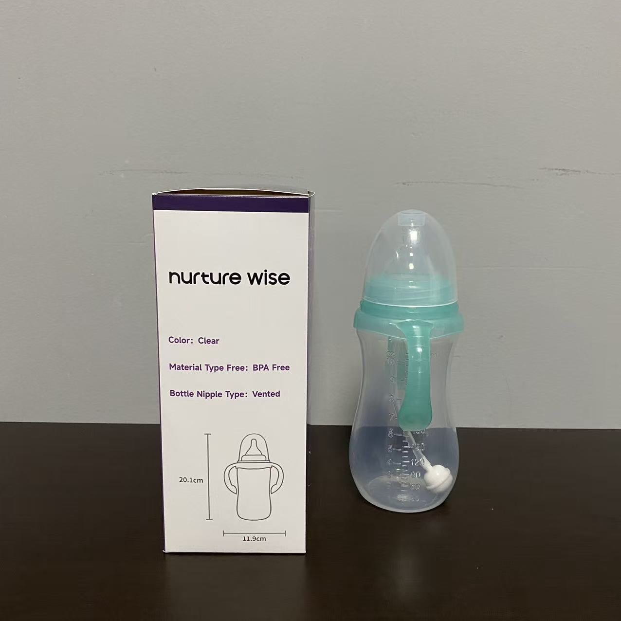 nurture wise Baby bottles,Bottle with Natural Response Nipple, Wide Neck  Bottles with Handle, Newborn Anti-Colic Baby Bottles Gift Set, Clear (8.8oz)