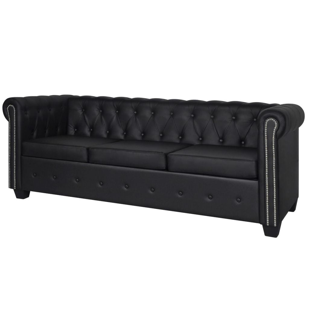Kepooman Modern Artificial Leather Upholstered 3 Seater Sofa for Living Room, Black Kepooman Modern Artificial Leather Upholstered 3 Seater Sofa for Living Room, Black