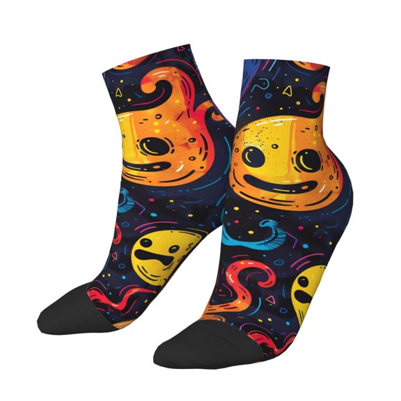Uemuo Playful Ghosts Night Sky Printed Crew Socks, Moisture-Wicking Socks, Athletic Socks for Men Breathable Cushion Socks Casual Sport Socks for Running Traveling