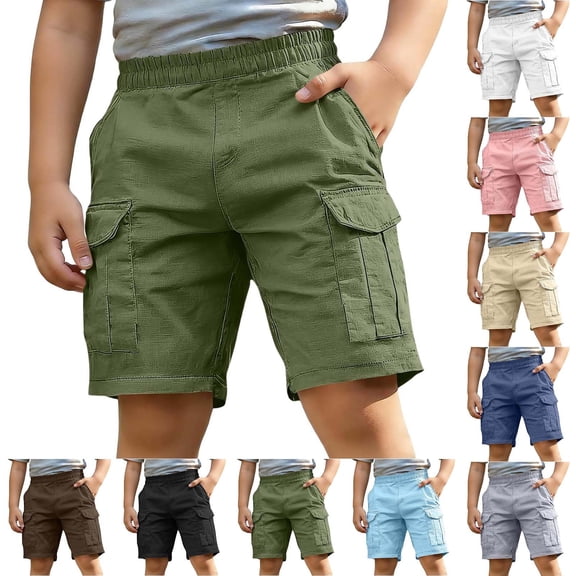 Toddler Boys Girls Shorts, Boys Cotton Casual Cargo Shorts, Solid Color Pants Elastic Pants Outerwear Schools Uniform Outfits