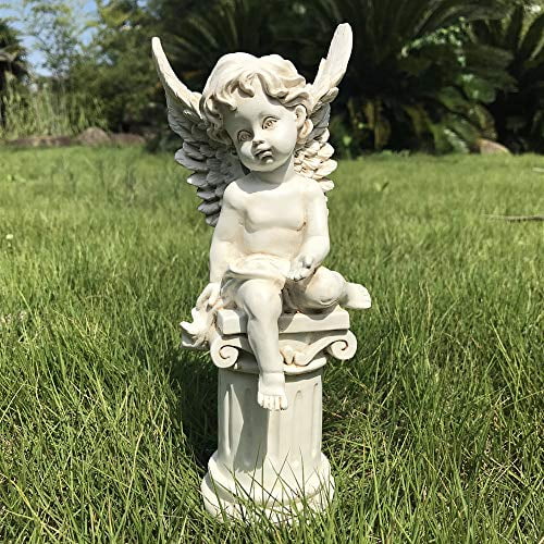Garden Statue Frost free Cherub in Wings Garden Stone Ornament Statue