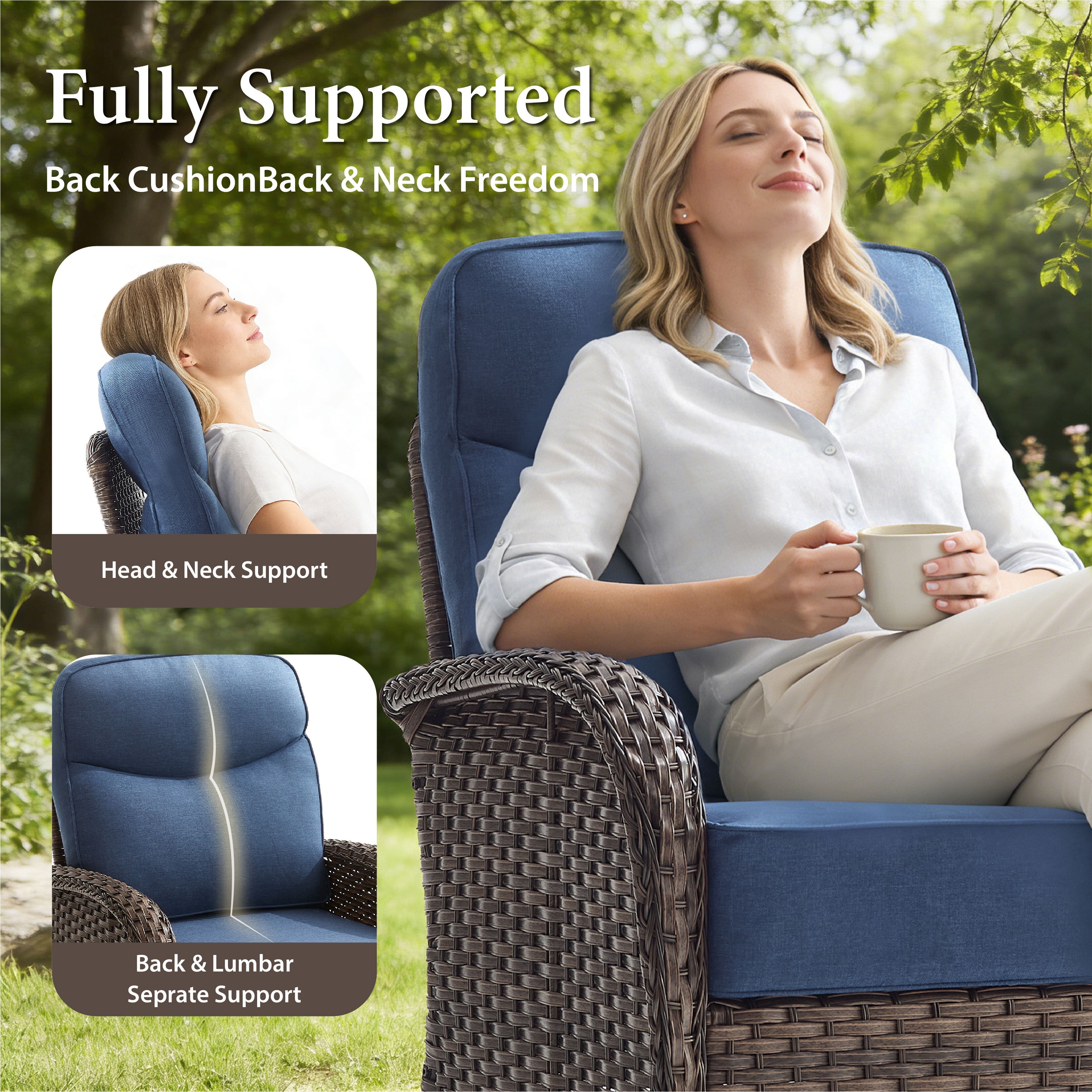 Bellefurn Outdoor Swivel Rocker Patio Chairs,Patio Swivel Chairs Set of 2,Swivel Glider Lounge Chairs with Side Table Patio Furniture Set for Outdoor,Balcony,Front Porch,Firepit Area