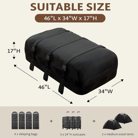 Roof Rack Cargo Carrier 15.3 Cubic Feet, Soft-Shell Rooftop Cargo Box, Waterproof Heavy Duty 1200D for Car with/Without Roof Rack, Includes Anti-Slip Mat, Door Hooks