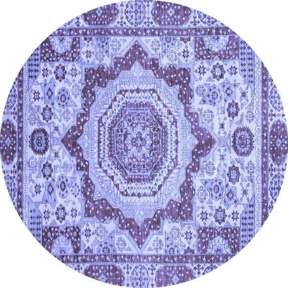 Ahgly Company Machine Washable Indoor Round Abstract Blue Modern Area Rugs, 4' Round