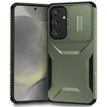 for Samsung Galaxy S23 FE Case, Sliding Camera Lens Protective Cover Case, Shockproof Rugged Hard PC & TPU Edge Military Grade Dual-Layers Protection Non-Slip Phone Case, Darkgreen
