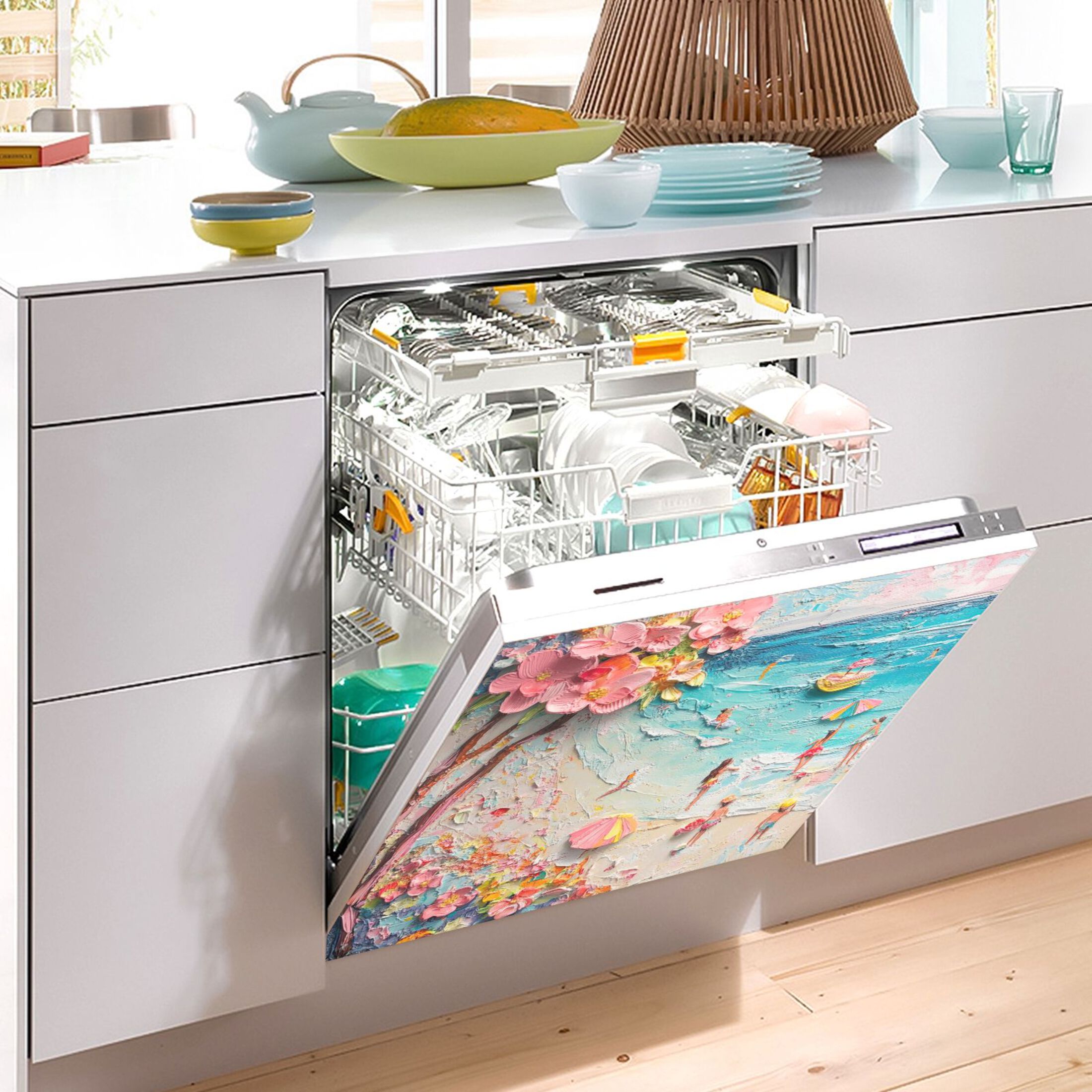 Dishwasher Magnetic Sticker 23x26 Inch Refrigerator Magnetic Sticker Washing Machine Magnetic Sticker Kitchen Panel Magnetic Sticker Home Decor Picturesque Spring Sea