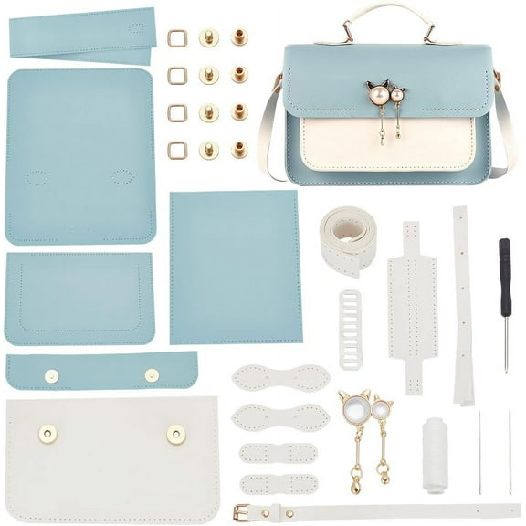 DIY PU Leather Shoulder Bag Making Kit Handmade Sewing Crossbody Bag Making All Materials DIY Leather Craft Handbag Making Accessories 9.84x2.76x7.28 in Blue DIY