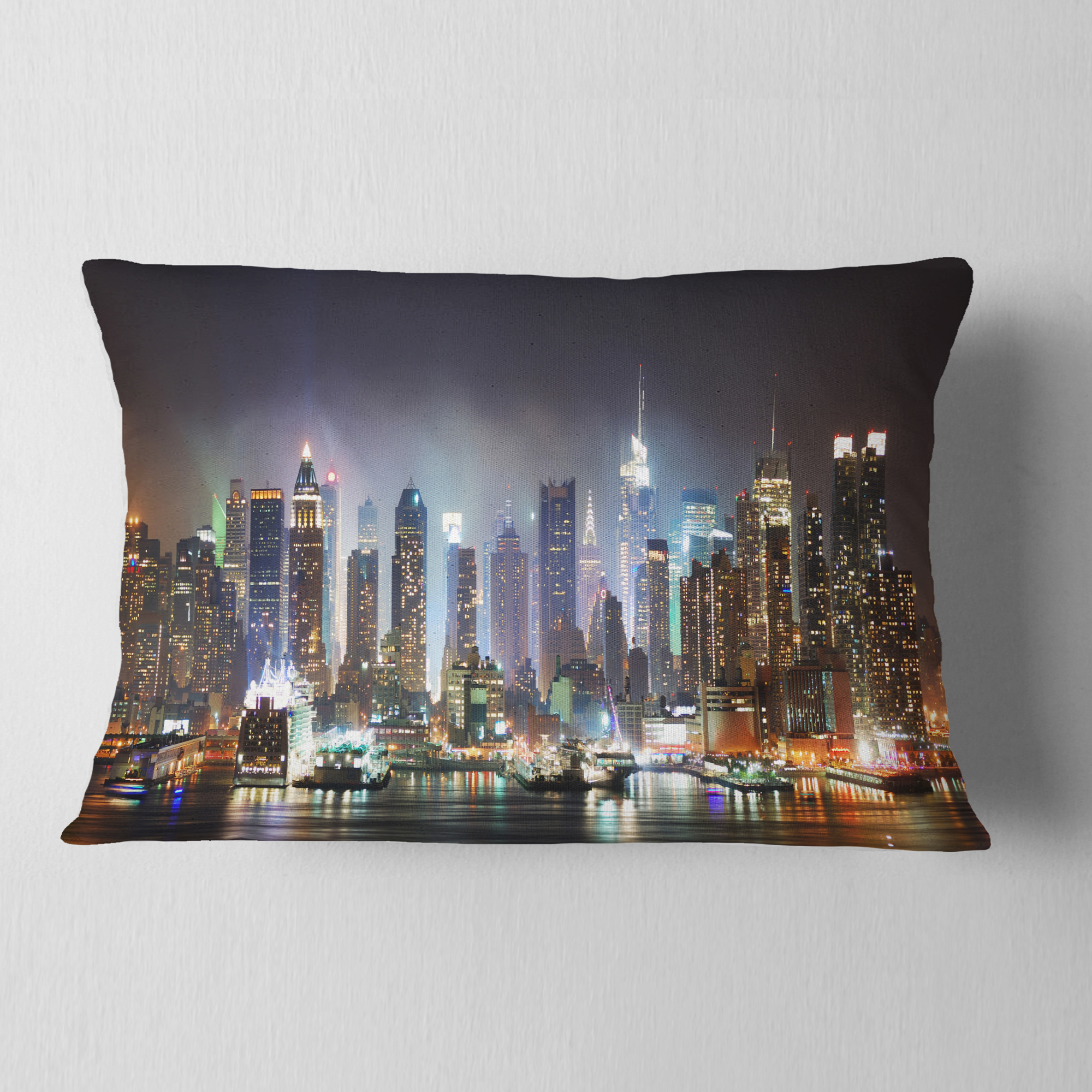 Designart New York Times Square in Blue Light - Cityscape Throw Pillow - 12x20