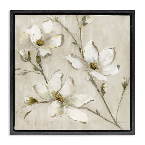 Stupell Industries Neutral Dogwood Branches Floral Painting Black Floater Framed Canvas Art Print Wall Art, 18 x 18